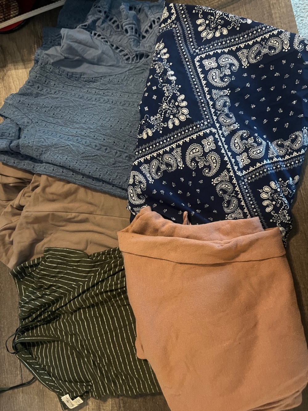 Mixed Women's Clothing Bundle - Navy Bandana, Dusty Rose, Olive, Steel Blue